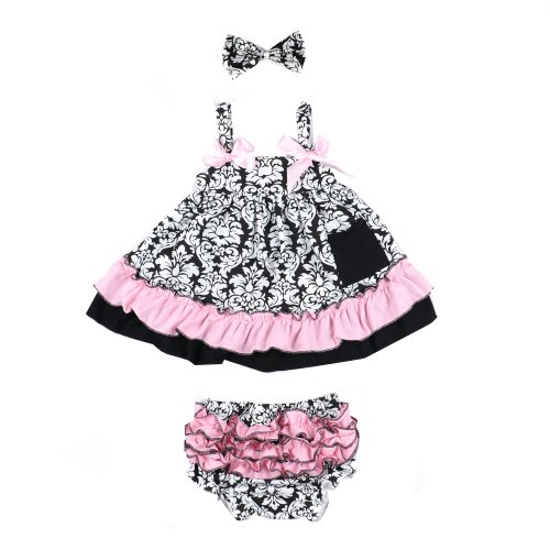ANDI ROSE Baby Toddlers Cotton Cute Hairband+ Dress+ Underpants Outfit for 0-36 Month Infant