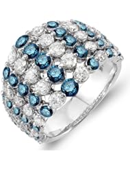 3.25 Carat (ctw) 14k White Gold Round Blue & White Diamond Ladies Cocktail Right Hand Ring 3 1/4 CT