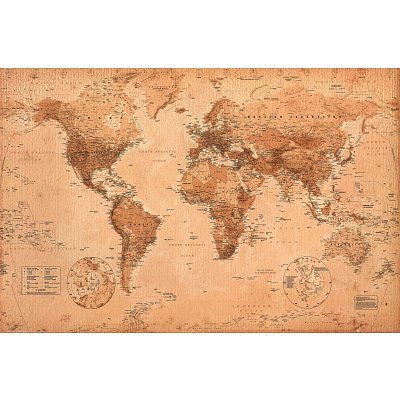 World Map (Vintage Style) Art Poster Print - 24x36 Poster Print, 36x24 Poster Print, 36x24