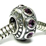 Queenberry (Free S/H) Birthstone February .925 Sterling Silver Roundelle Amethyst Cz Crystal Bead For Pandora Troll European Charm Bracelet 11mm