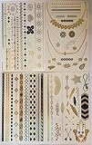 Metallic Temporary Tattoos (4 Different Sheets) - Beautiful Tattoo Flash & Body Art - Black, Silver & Gold Tattoo Jewelry, Rings, Arrows, Bands, Necklaces, Feathers, Jewels and More | Twink Designs
