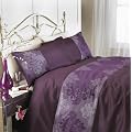 PLUM DAMASK KING SIZE DUVET COVER BED SET