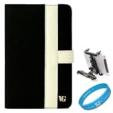Black-White Canvas Portfolio Carrying Case for HTC Flyer Tablet Wireless Touch Screen Tablet + Tablet Headrest Mounting + SumacLife TM Wisdom*Courage Wristband
