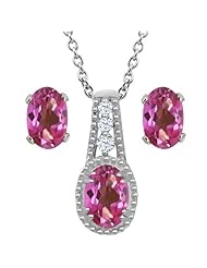 2.13 Ct Oval Pink Mystic Topaz 14K White Gold Pendant Earrings Set