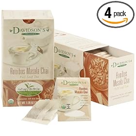 Davidson's Tea Rooibos Masala Chai, Full Leaf Tea, Organic & Fair Trade, 1.26 Ounce Boxes (Pack of 4)
