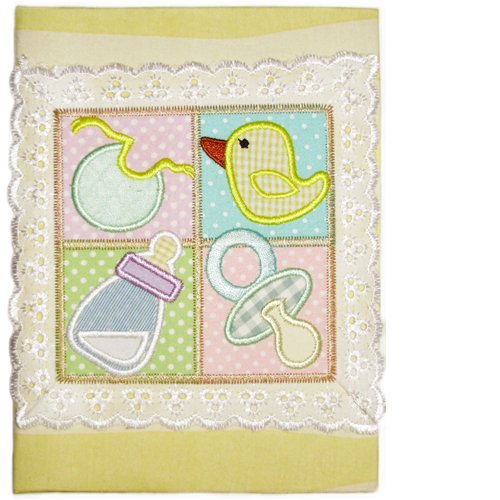 Gift Baby Album Featuring A Yellow Bib, Bird, Bottle, Pacifier -Affordable Gift for your Little One! Item #IA4L-AB-6913