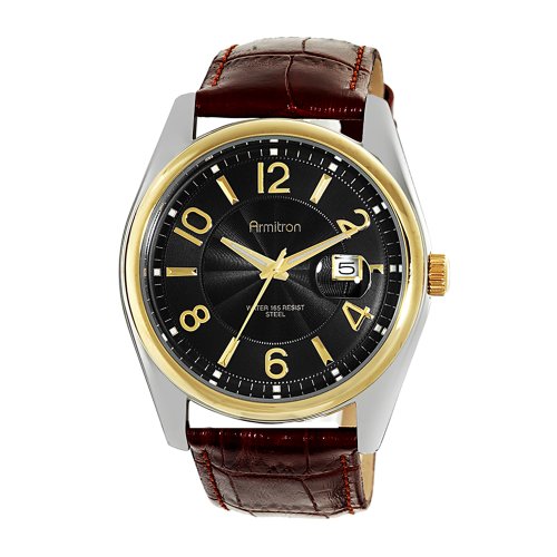 Armitron Mens 204651BKTTBN Two-Tone Black Dial Brown Leather Strap Sport Watch