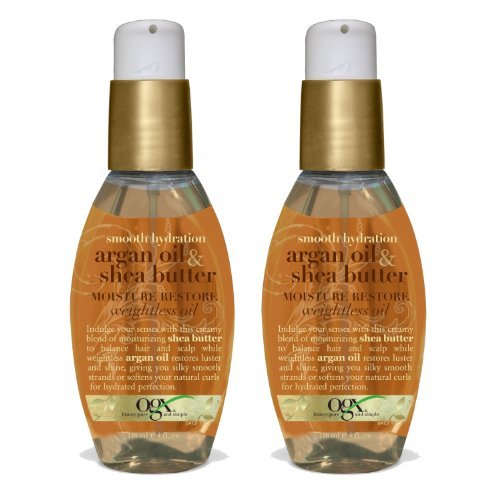 OGX Smooth Hydratation Argan Oil & Shea Butter Moisture Restore Weightless Oil (4 Ounce, 2 Pack)