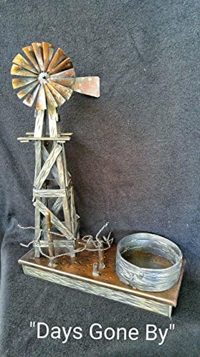 Windmill with Water Trough and Broken Fence Western Scupture