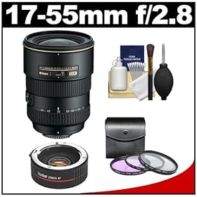 Nikon 17-55mm f/2.8 G DX AF-S ED-IF Zoom-Nikkor Lens with 2x Teleconverter (=17-110mm) + 3 UV/FLD/CPL Filters + Cleaning Kit for D3100, D3200, D5100, D7000, D300s Digital SLR Cameras