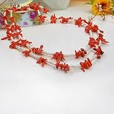 Genuine Swarovski Crystal White Pearl, Coral Necklace, 48 Inches with Free Stud Earrings