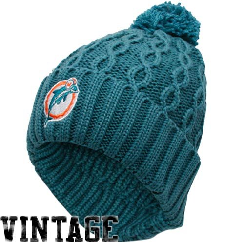 Reebok Miami Dolphins Ladies Aqua Retro Cuffed Pom Cable Knit Beanie