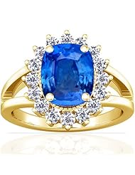 14K Yellow Gold Cushion Cut Blue Sapphire Ring With Sidestones