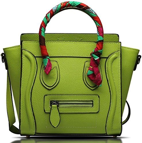 Fatteen Cat Women's Smile Leather Handbags Purses (Medium, Green)