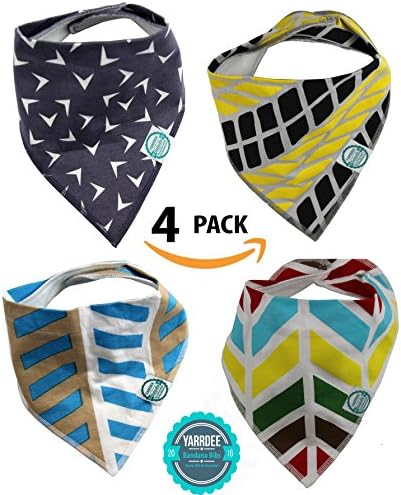 2016 100% Organic Cotton Bandana Baby Bibs With Snaps | Cute Boys Girls Unisex | Absorbent Burp Teething Bib by Yarrdee | Perfect Shower Holiday Gift