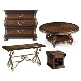 Bernhardt Furniture Sale 395 Montelena Round Cocktail Table Set with Drop Leaf End Table in Dark ...