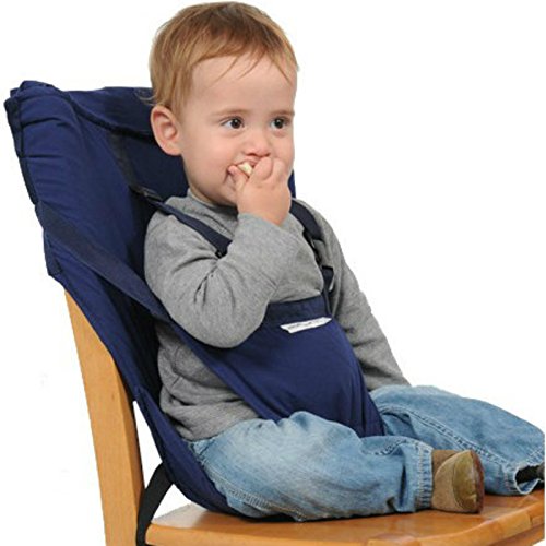 Portable Baby Kid Toddler Child Infant Newborn Travel Feeding High Chair Booster Seat Highchair Cover Cushion Sack Sacking Safety Harness Belt Strap Bag (Dark Blue)