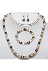 Multi-Color Cultured Freshwater Pearl Necklace Earrings Bracelet Set 7-8MM 18"