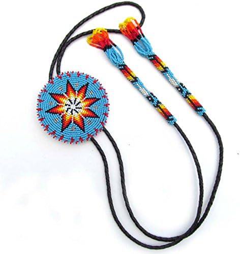 Fair Trade Artisans - Handmade Seed Bead Native American, South Western Style - Turquoise Blue Seed Bead Bolo Tie