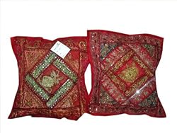 2 Alizarin Beaded Embroidered Cushion Covers Decorative Toss Pillows 16"