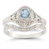 Antique-Style Aquamarine Wedding Ring Set