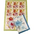 Mas D'Ousvan Hibiscus Blue or Red Green Block Print Heavy Cotton Kitchen Towel Couleur Nature