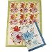 Mas D'Ousvan Hibiscus Blue or Red Green Block Print Heavy Cotton Kitchen Towel Couleur Nature
