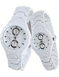 Orient Idea Ori-0279E 2 x Round Case Quartz Wrist Watches with Alloy Band for Couples Lovers - White