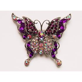 Fun Purple Amethyst Crystal Rhinestone Butterfly Brooch