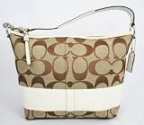 COACH SIGNATURE STRIPE LARGE SHOULDER BAG 13581 KHAKI & WHITE