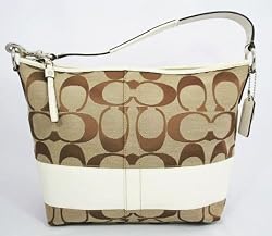 Coach Signature Stripe Large Shoulder Bag Kh/White