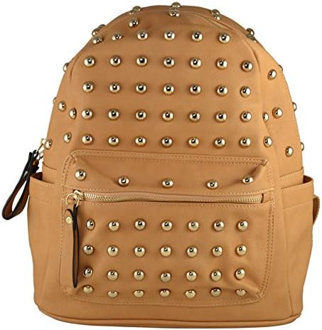 Rimen & Co. Stud Accent Multi Pocket Fashion Studded Fits iPad Backpack Handbag (Apricot)