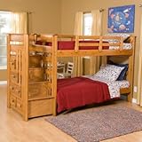 Woodcrest Heartland Twin Over Twin Bunk Bed with Stairs - 2 Free Mattresses ....