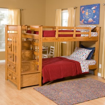 Woodcrest Heartland Twin Over Twin Bunk Bed with Stairs - 2 Free Mattresses! - WCM278
