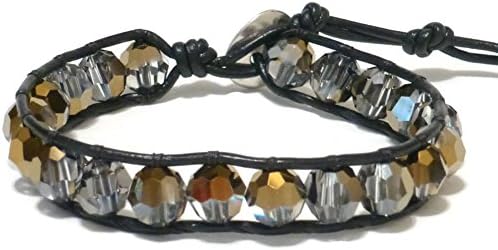 Chan Luu Single Wrap Bracelet - Dorado-color Crystal Mix on Black Leather