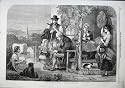 1863 AUTUMN FAMILY CHURCH BOOK STRAW FLOWERS DOG ART