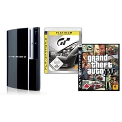 PlayStation 3 Konsole 80 GB Black + Grand Theft Auto IV + Gran Turismo 5 Prologue Platinum