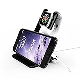 Apple Watch & iPhoneスタンド, Mikobox 38mm/42mm Apple Watch用のチャージャー,アルミ二ウム製充電、固定スタンド全機種適用(2015)プルウォッチ&スマホ両用--M10 (ブラック)