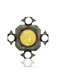 18kt Solid Gold 1.86ct Pave Diamond Greek God Pendant 22.26ct Gemstone Silver Victorian Jewelry