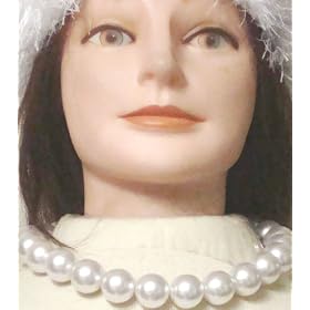 One Strand Simulated Large White Pearls Choker Necklace Earrings on Clips for Women Teens