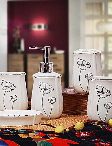 Bath Ensemble,5 Piece Purple Ceramic Silver Edge,Bathroom Accessories Set