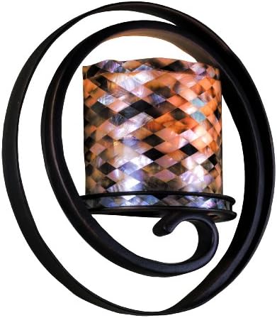 Kalco 6010AC/NS39 Monaco 1-Light ADA Wall Sconce, Antique Copper Finish with Black Iridescent Shell Shade