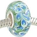 Blue Hawaii Murano Style Glass and Sterling Bead with Solid Single Core Fits European Charm Bracelet