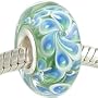 Blue Hawaii Murano Style Glass and Sterling Bead with Solid Single Core Fits European Charm Bracelet