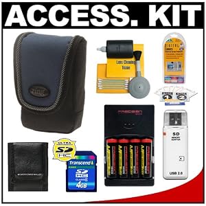Zing Design Contour Compact Digital Camera Case + (4)AA Batteries & Charger + 4GB SDHC Card + Cleaning Kit for Nikon Coolpix L19, L20, L21, L22, P50 & P60 Digital Cameras