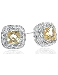 Sterling Silver Gemstone and Created White Sapphire Cushion Stud Earrings