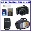 Pentax K-x 12.4 MP Digital SLR with 2.7-inch LCD and 18-55mm f/3.5-5.6 AL and 55-300mm f/4-5.8 ED Lenses (Black) + 8GB SDHC + Case + Rapid AC Charger + Rechargeable Batteries