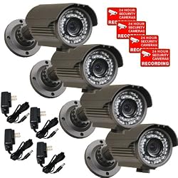 VideoSecu 4 Pack 700TVL High Resolution 1/3" SONY Effio Color CCD Infrared Bullet Security Cameras Day Night Vision Outdoor OSD Menu Weatherproof IP66 4-9mm Vari-focal Lens for CCTV DVR Home Surveillance System with Power Supplies and Warning Stickers CMV