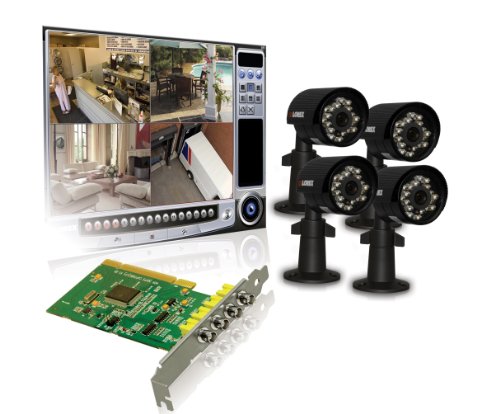Lorex QLR464 4-Channel PCI DVR Card with 4 Indoor/Outdoor Night Vision Security Camera (Black)