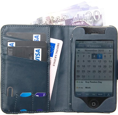 Manhattan Leather Wallet Case for iPhone 4G-Royal Blue